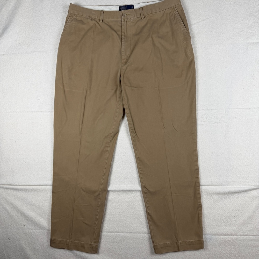 Polo Ralph Lauren Mens Khaki Chino Pants 100% Cotton Straight Leg 40x32 Brown - Picture 2 of 10